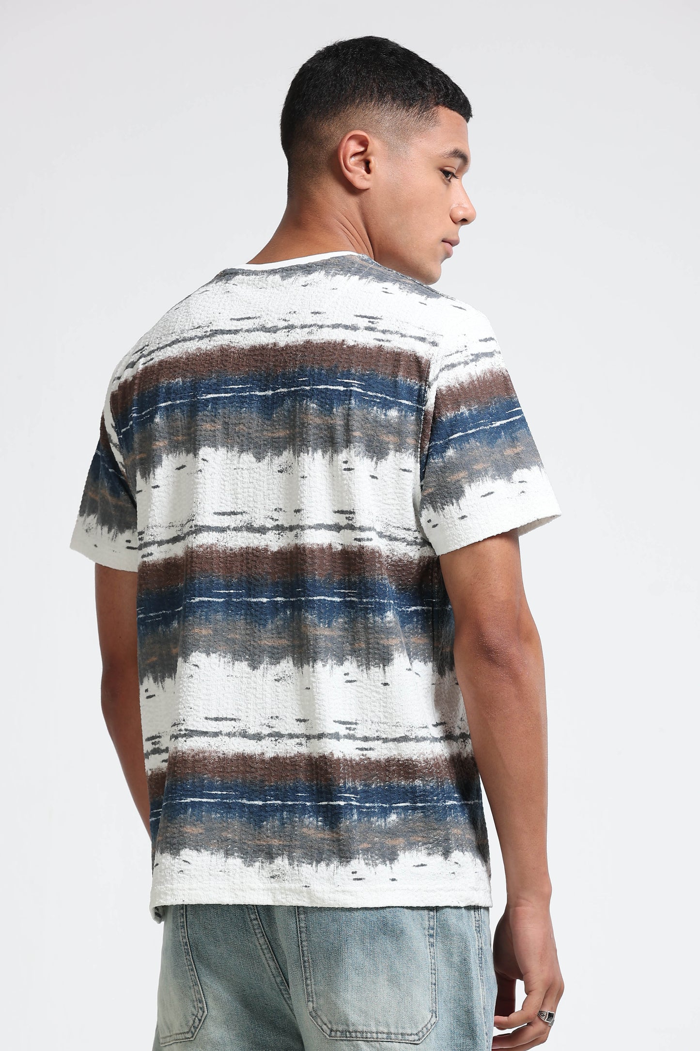 Brush Stroke Print Crew Neck White T-Shirt
