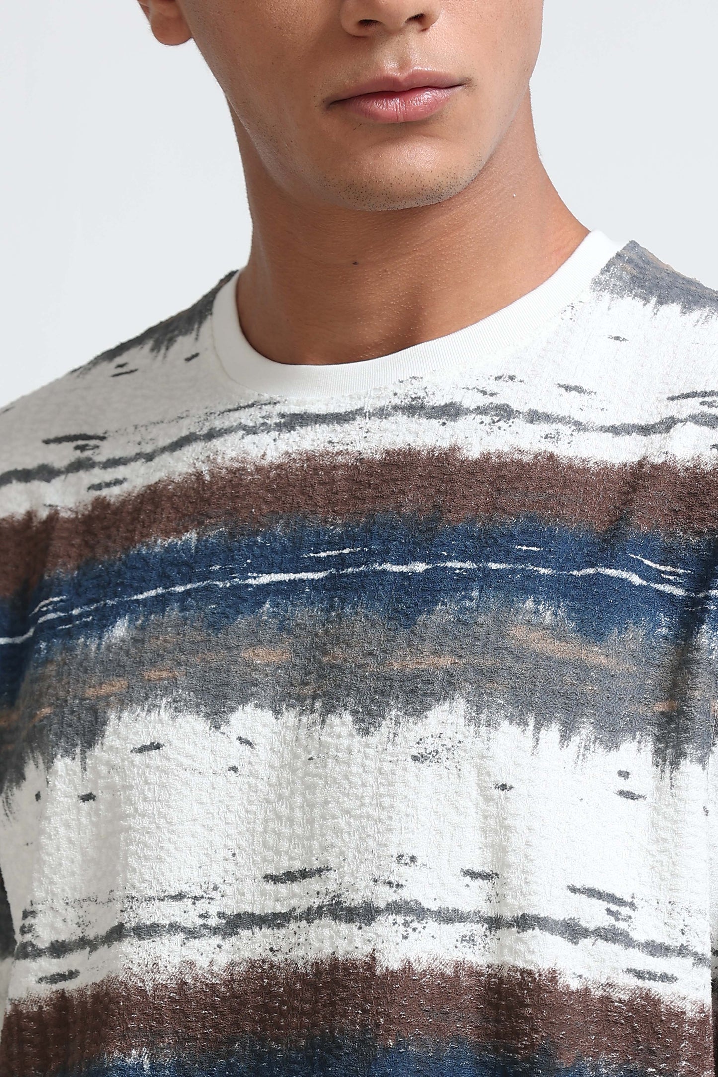 Brush Stroke Print Crew Neck White T-Shirt