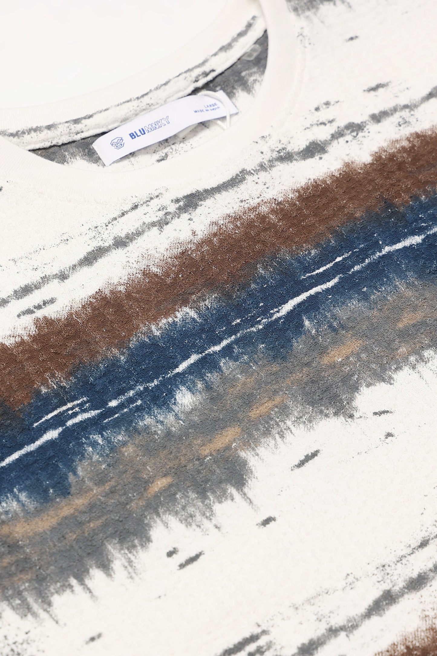 Brush Stroke Print Crew Neck White T-Shirt