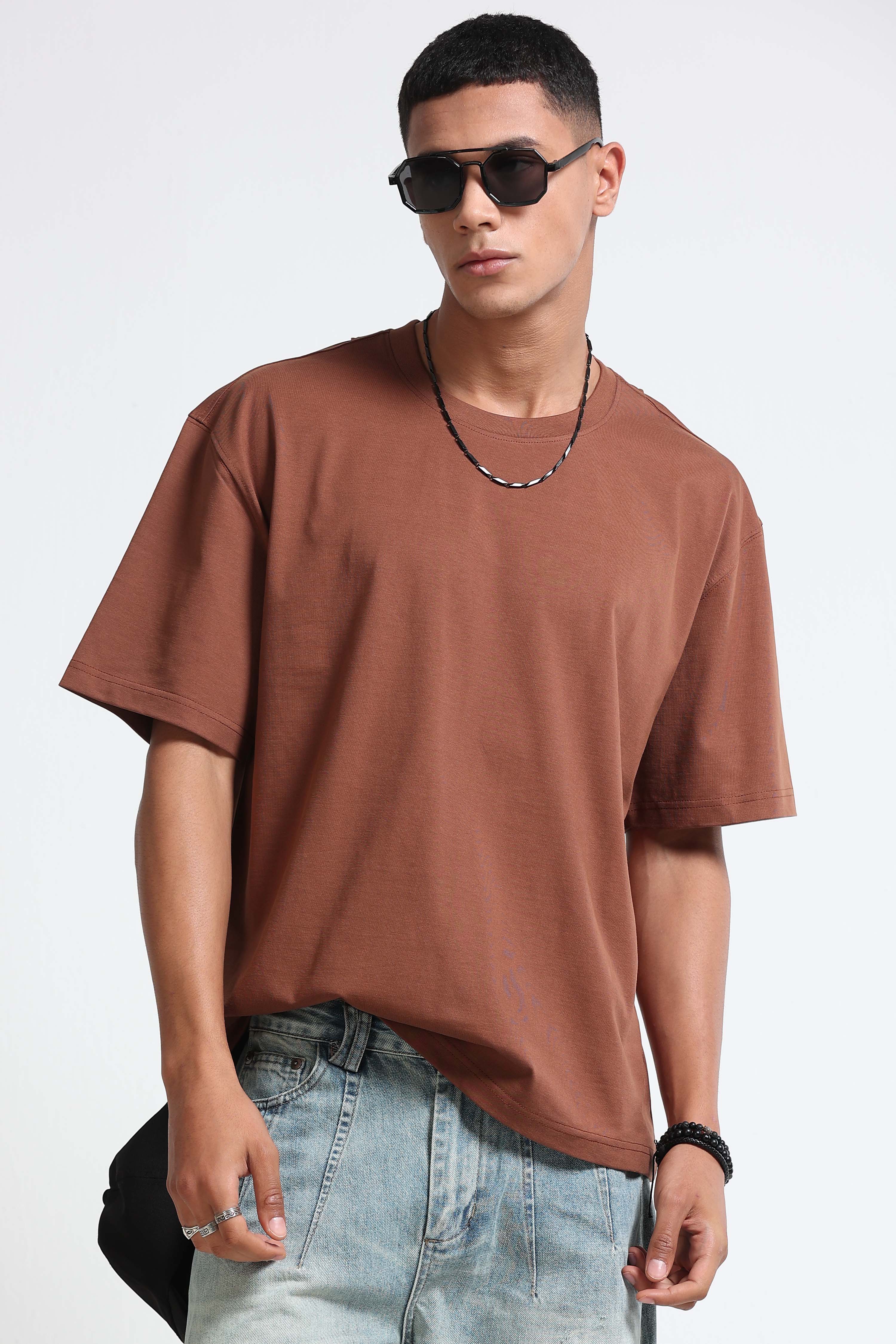 Brown Oversized Crew Neck T-Shirt