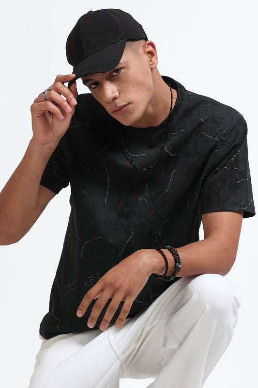Premium Black Self Designed T-Shirt