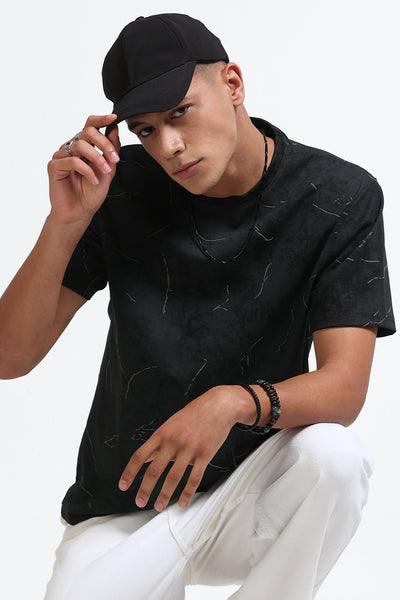 Premium Black Self Designed T-Shirt