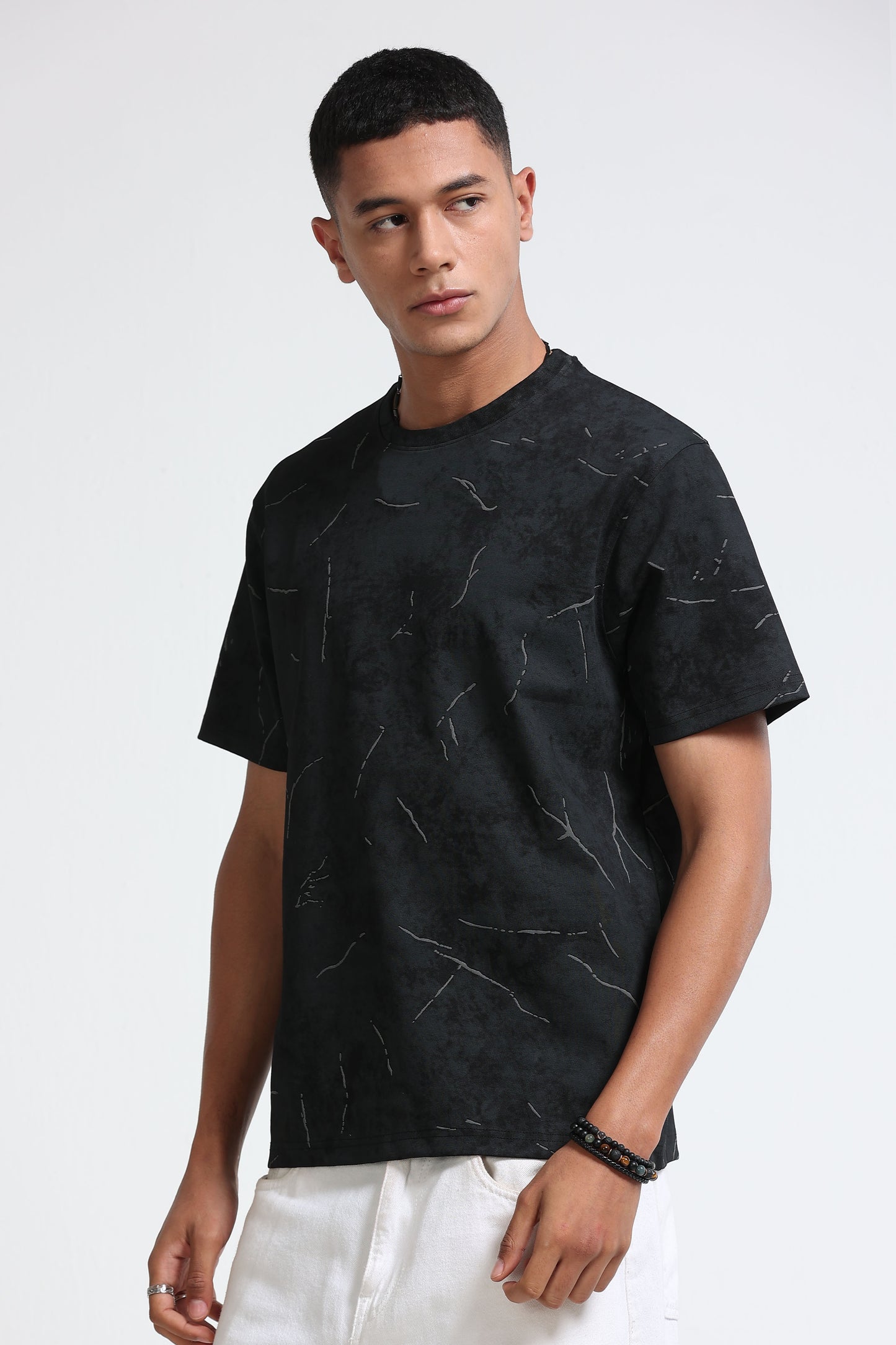 Premium Black Self Designed T-Shirt