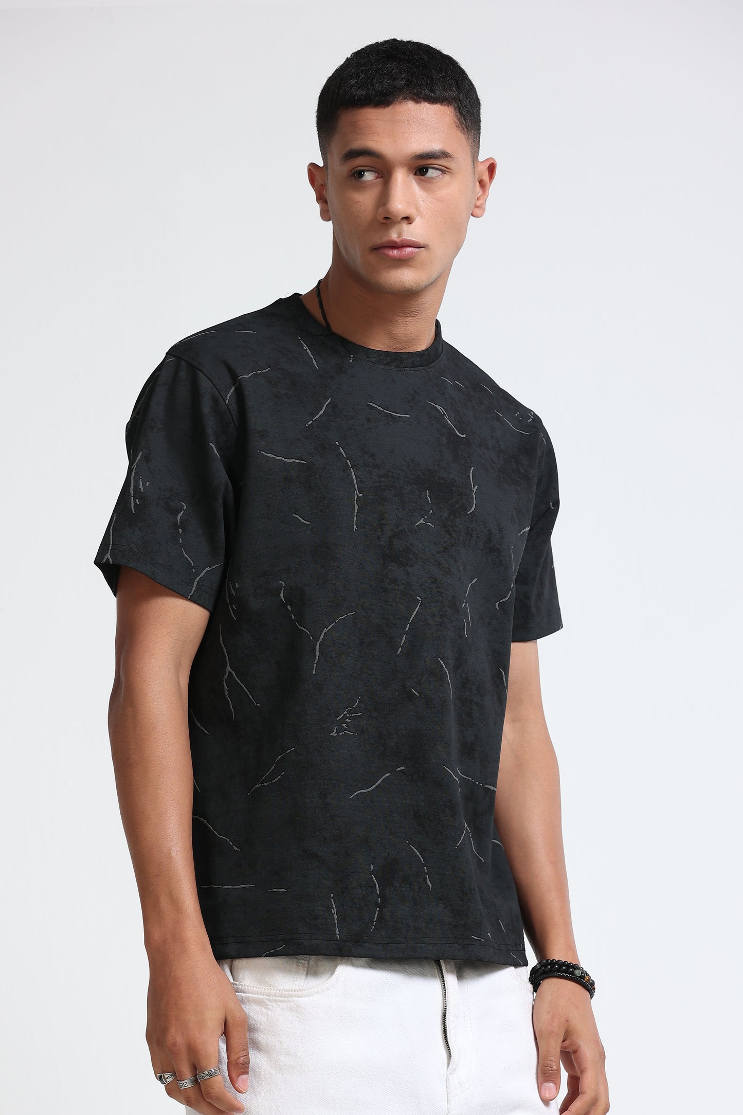 Premium Black Self Designed T-Shirt