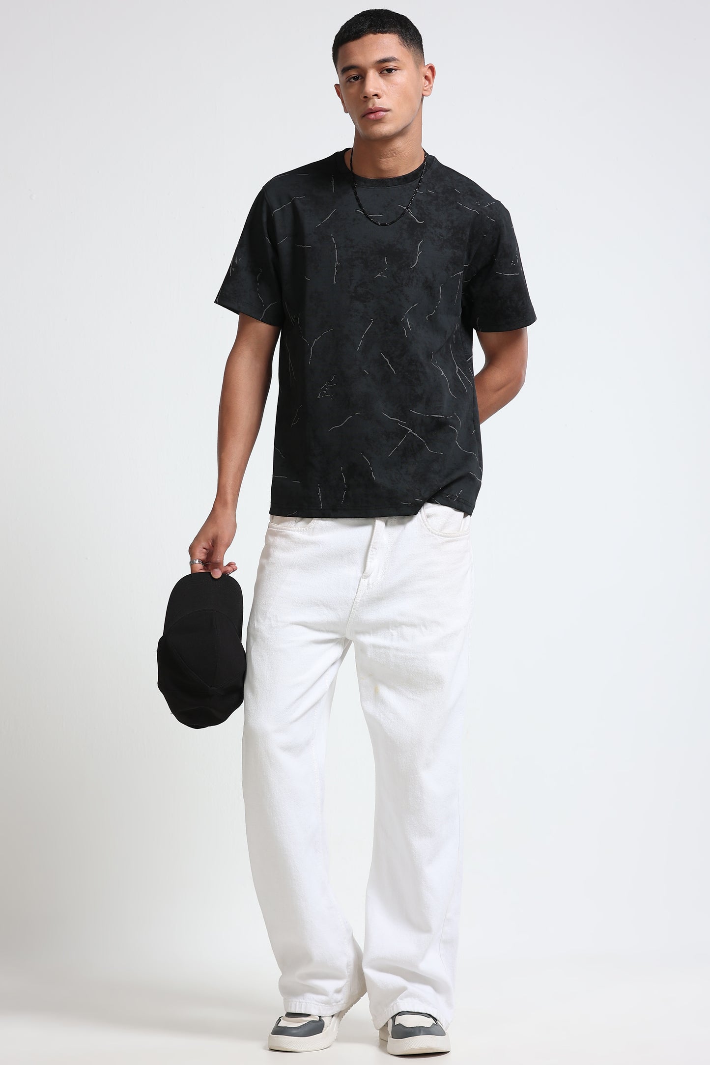 Premium Black Self Designed T-Shirt