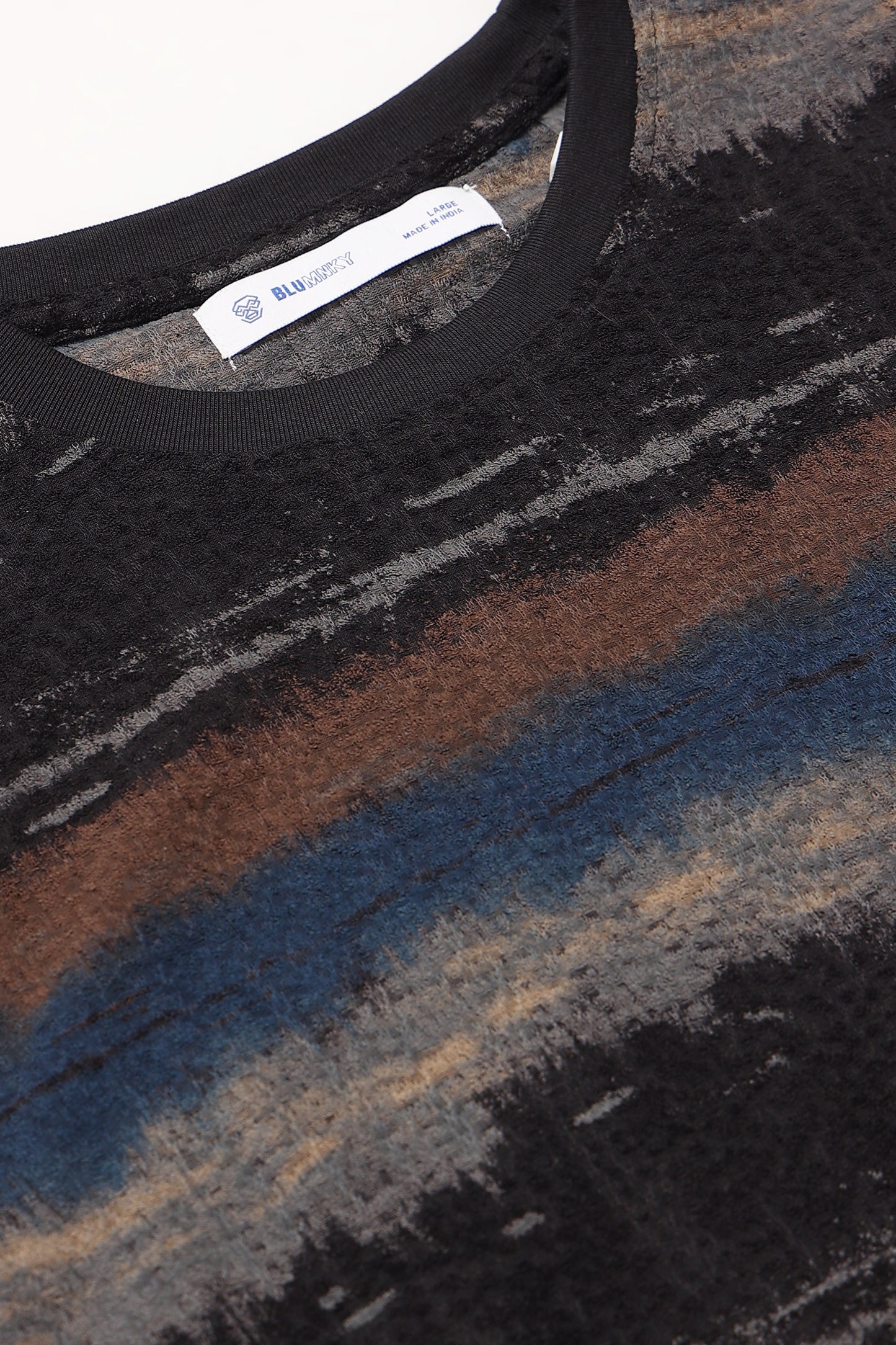 Brush Stroke Print Crew Neck Blue T-Shirt