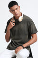 Minimal Textured Crew Neck Olive T-Shirt