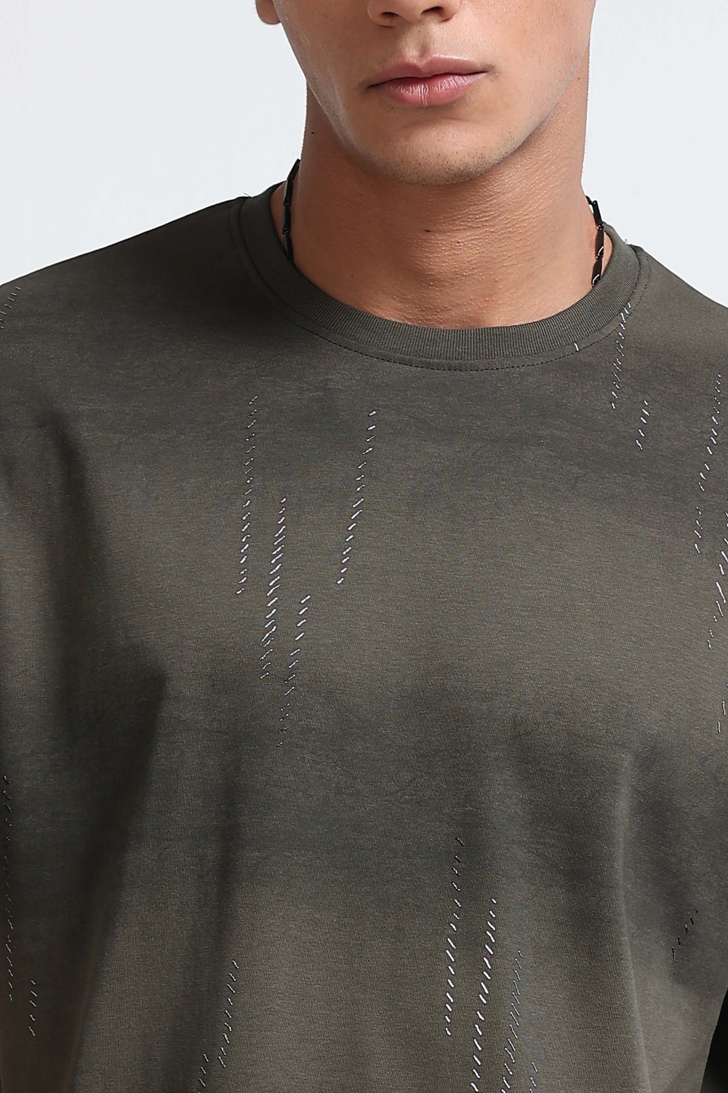 Minimal Textured Crew Neck Olive T-Shirt