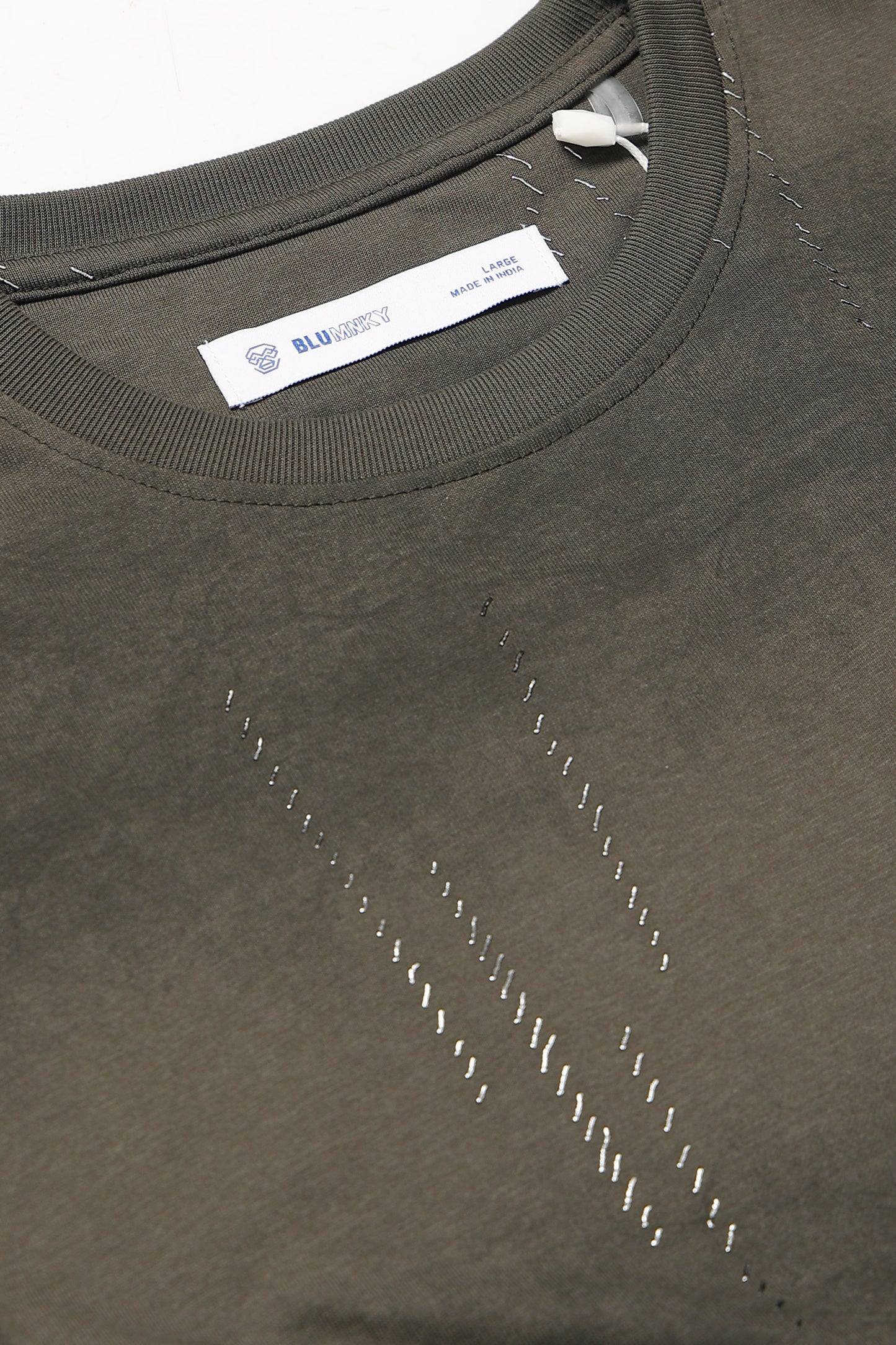 Minimal Textured Crew Neck Olive T-Shirt