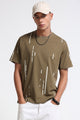 Premium Abstract Line Print Olive Green T-Shirt