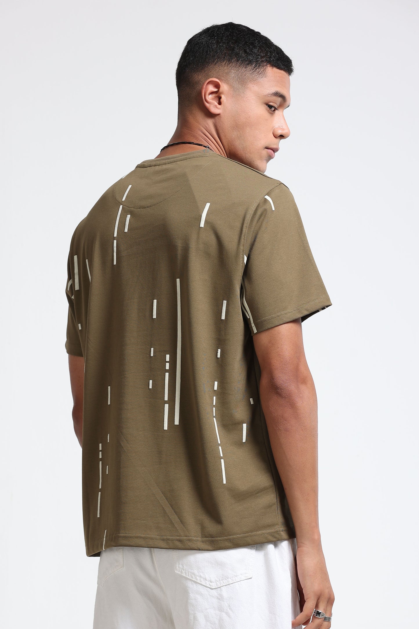 Premium Abstract Line Print Olive Green T-Shirt