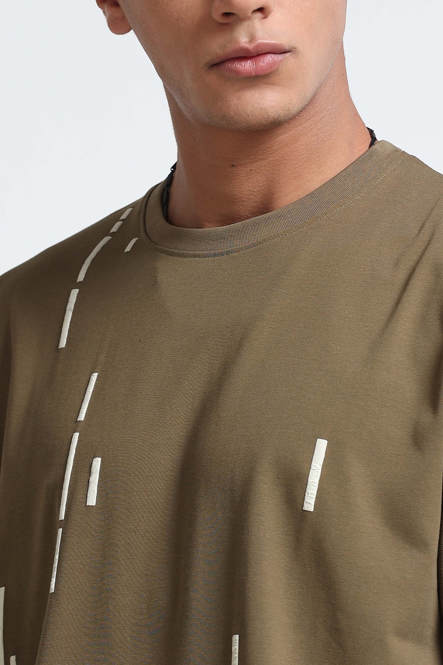 Premium Abstract Line Print Olive Green T-Shirt