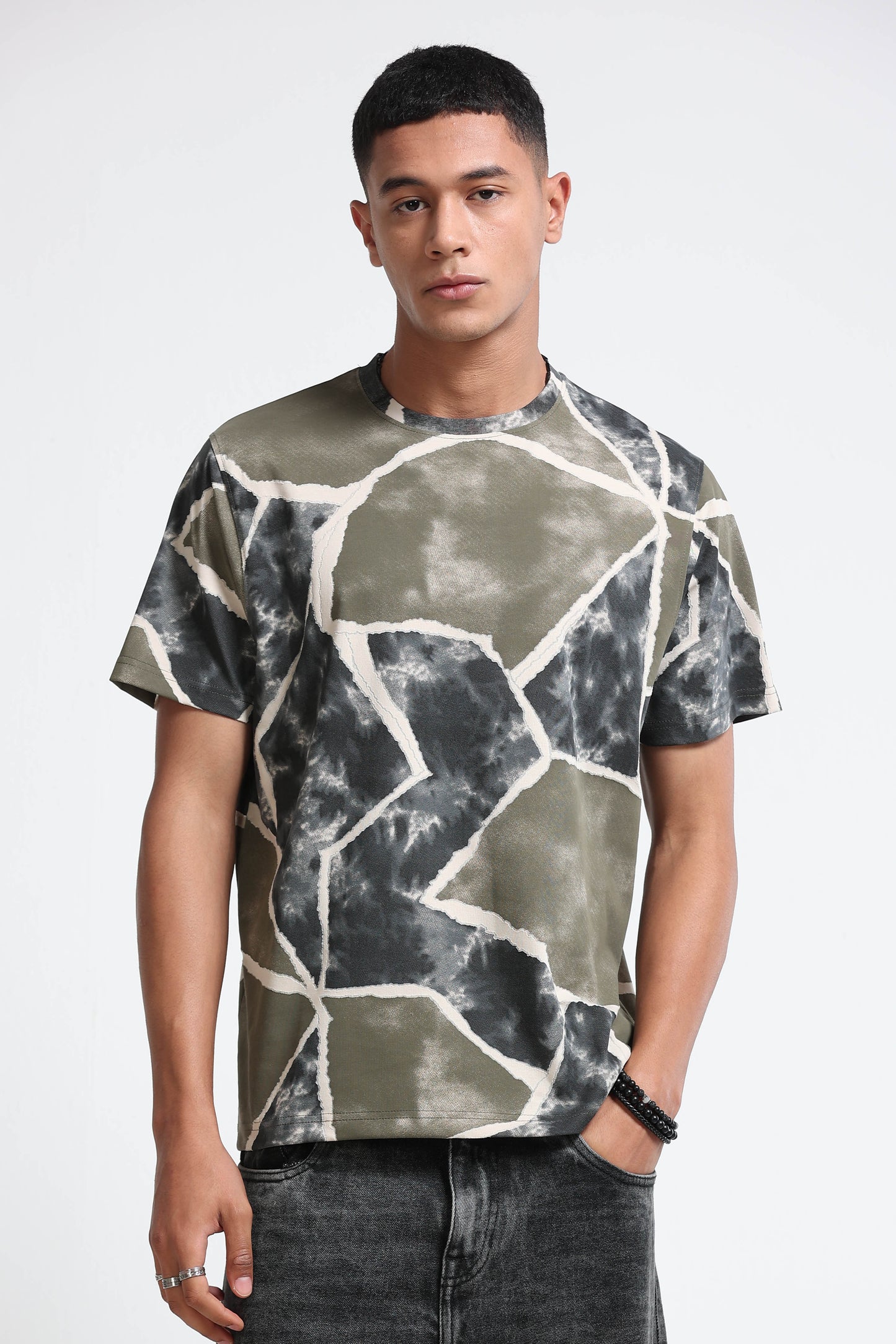 Modern Abstract Print Olive T-Shirt