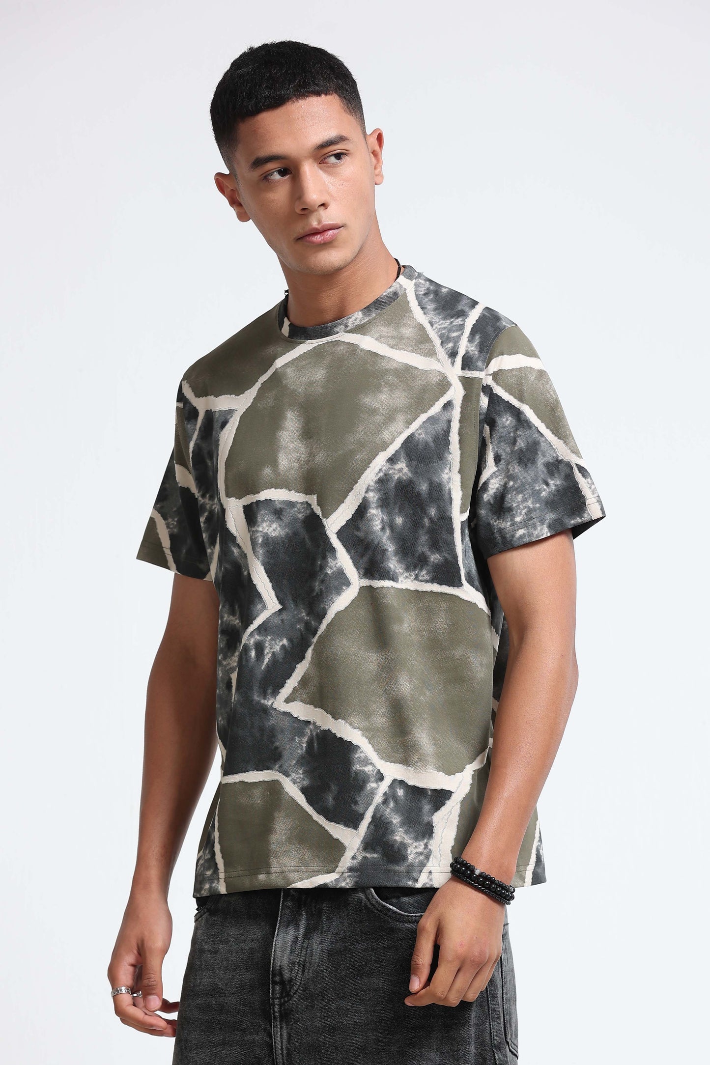Modern Abstract Print Olive T-Shirt
