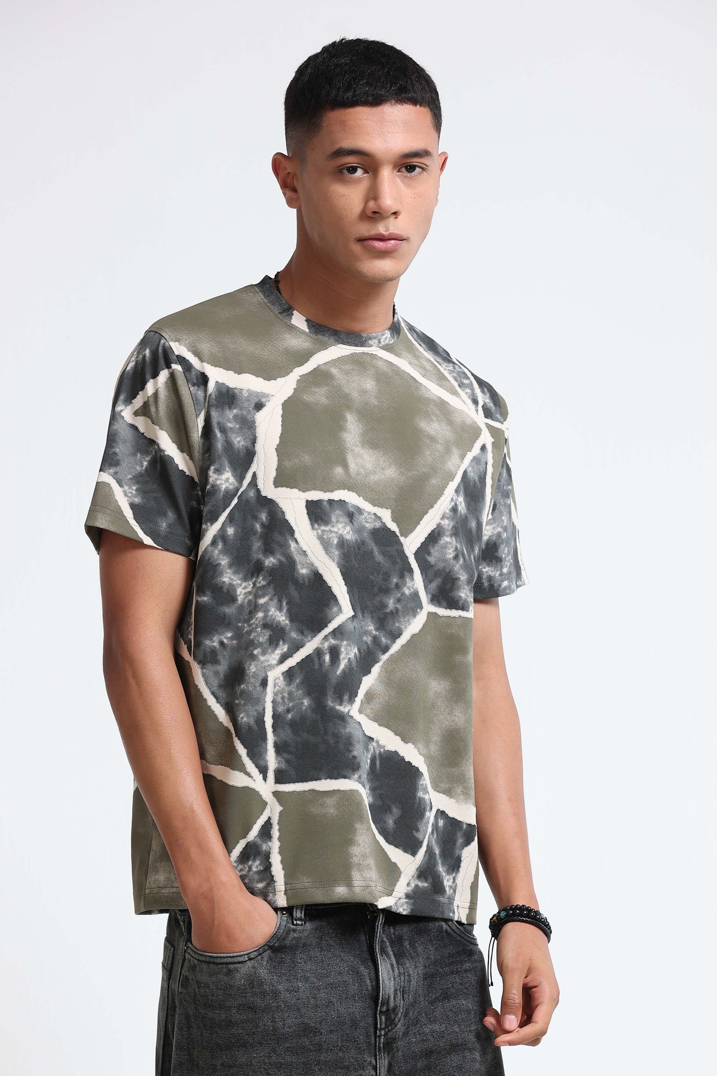 Modern Abstract Print Olive T-Shirt