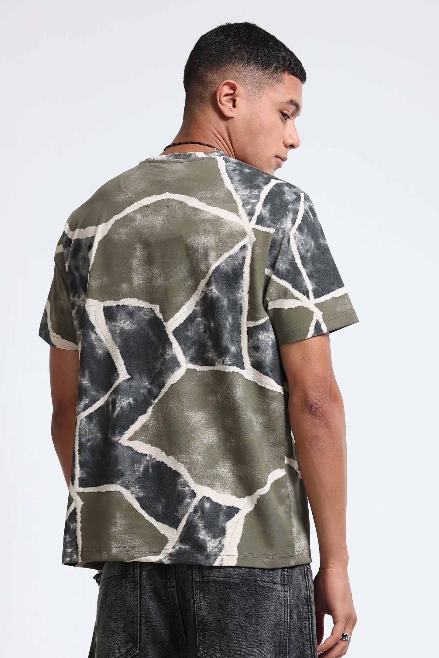 Modern Abstract Print Olive T-Shirt