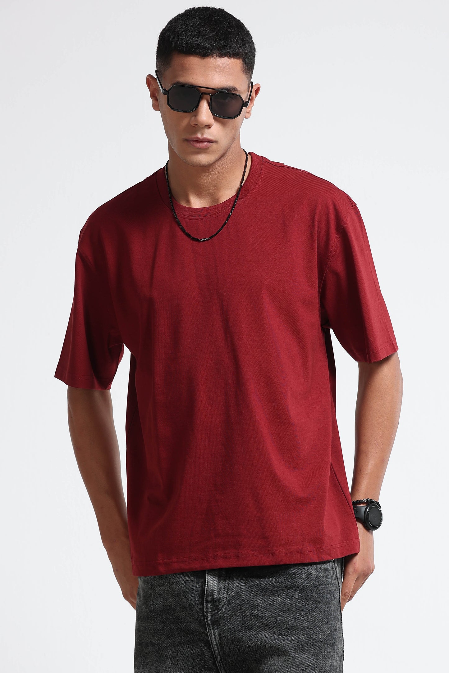 Maroon Oversized Crew Neck T-Shirt