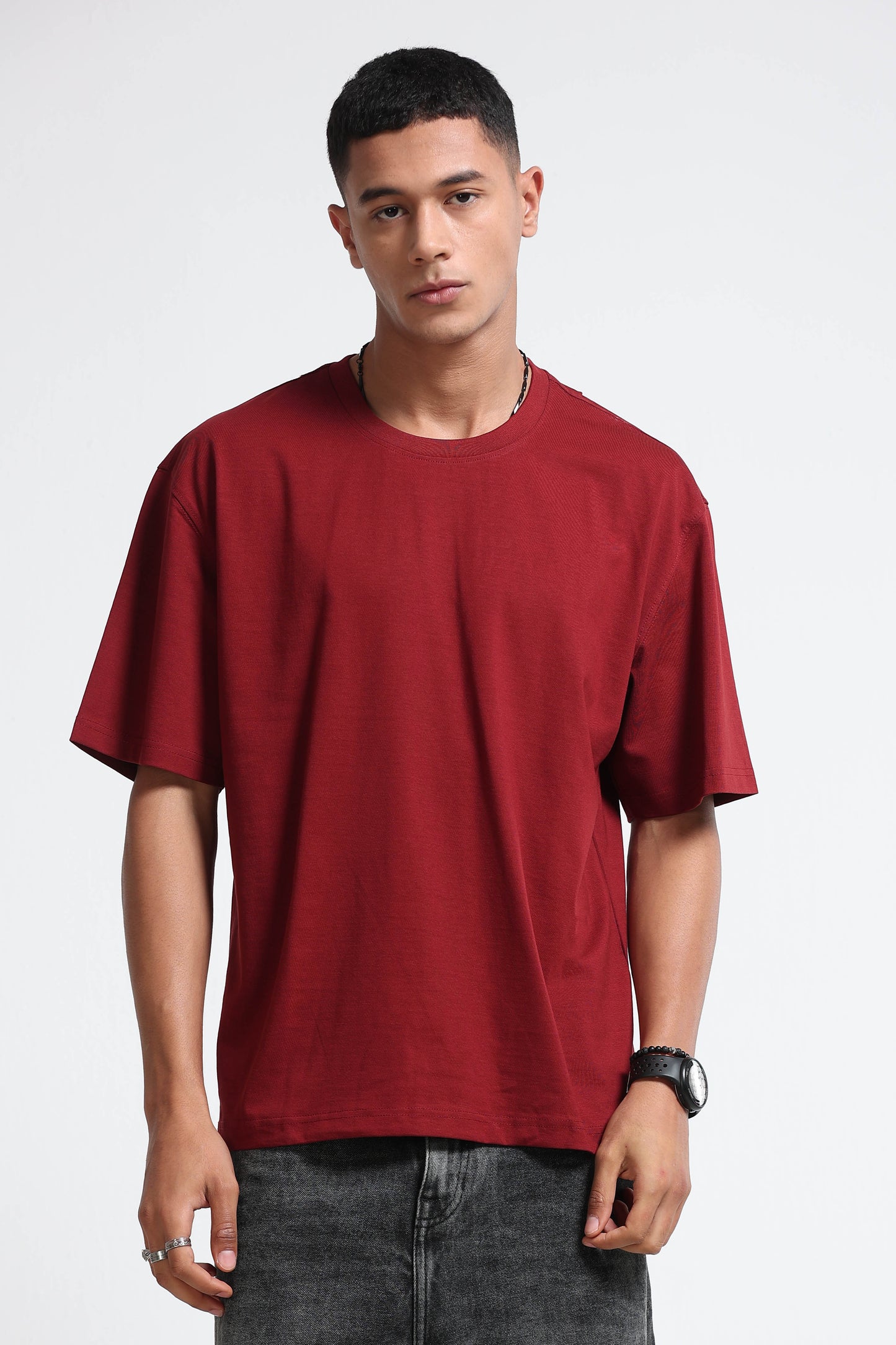 Maroon Oversized Crew Neck T-Shirt