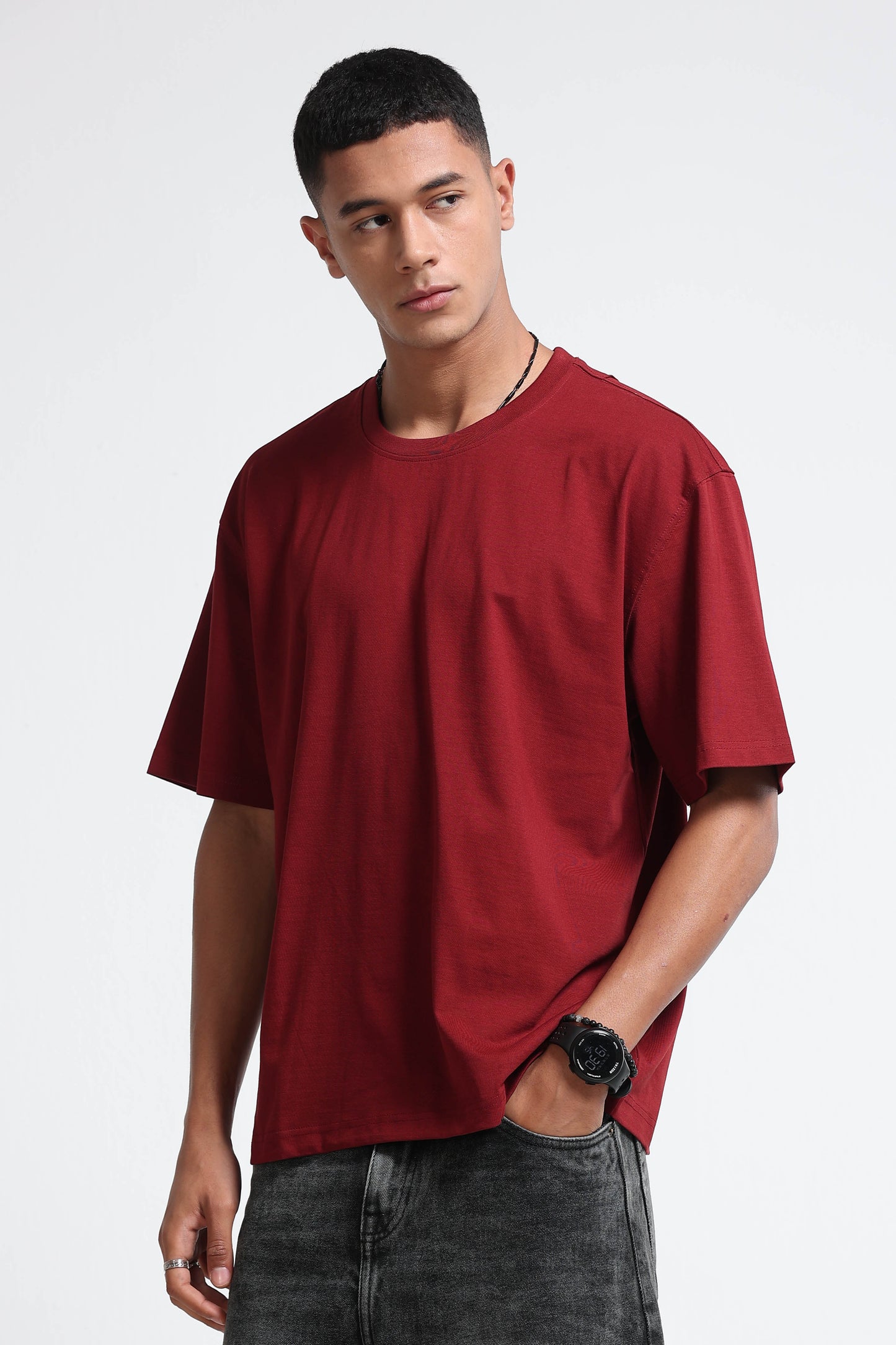 Maroon Oversized Crew Neck T-Shirt
