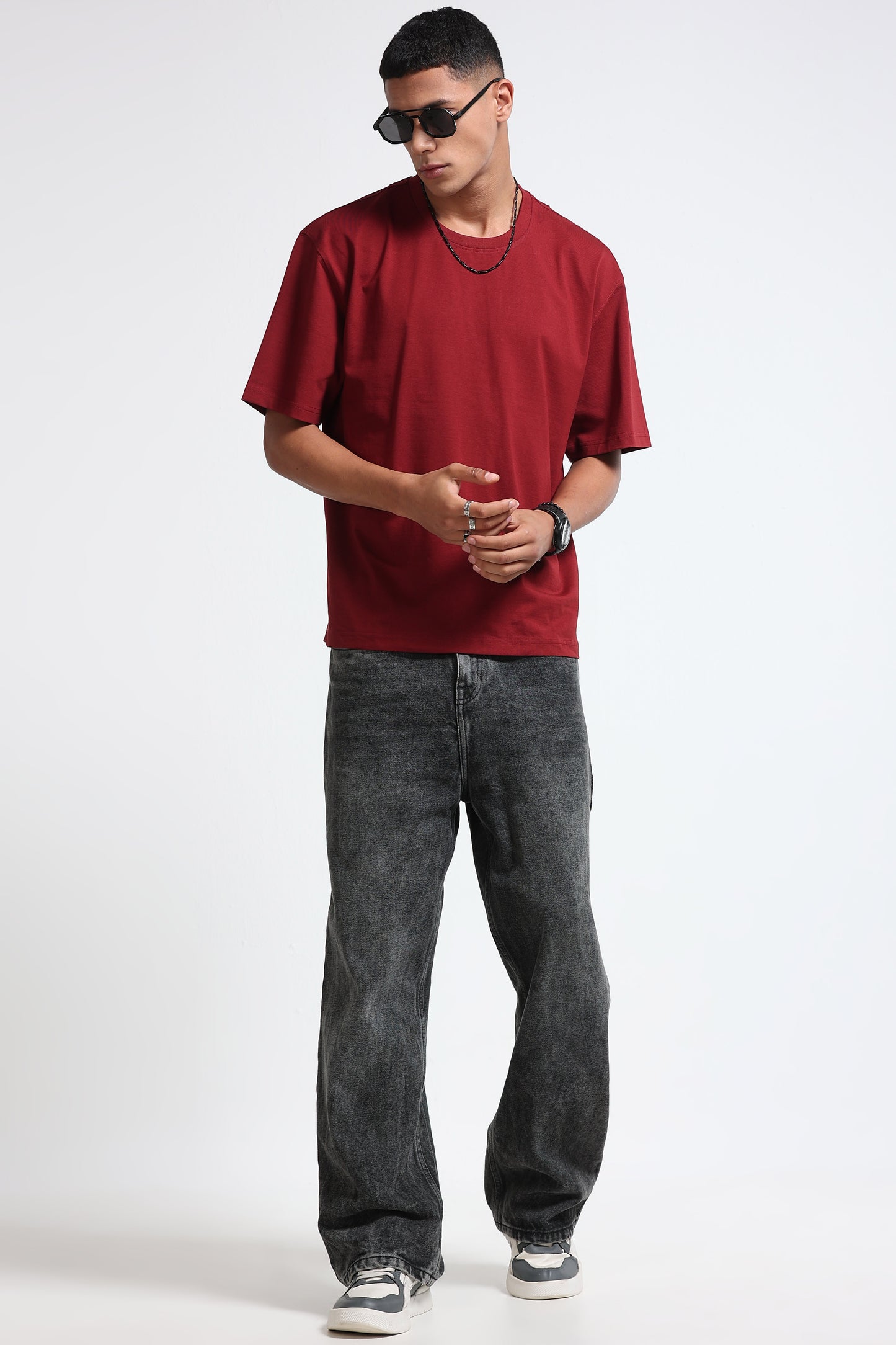 Maroon Oversized Crew Neck T-Shirt