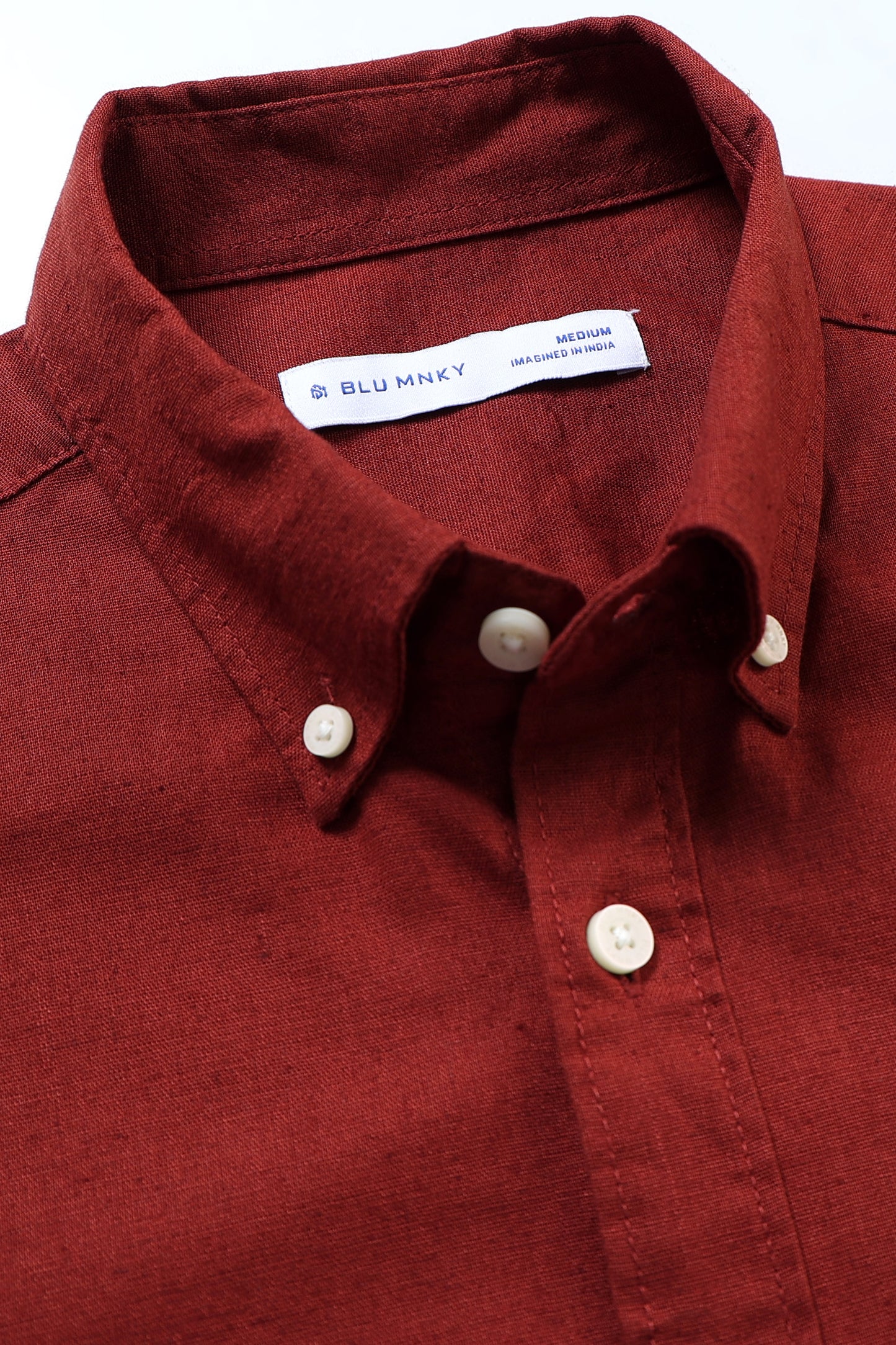Classic Cotton Linen Button-Down Shirt Rust Brown