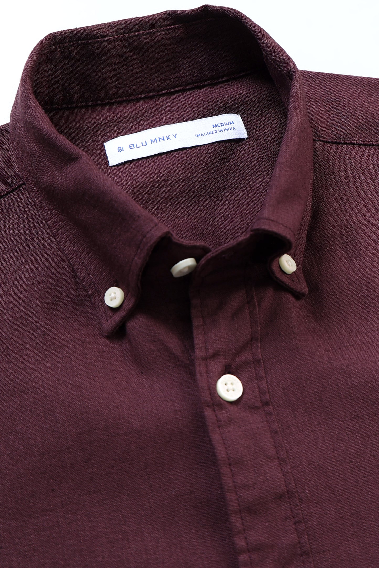 Classic Cotton Linen Button-Down Shirt Burgundy
