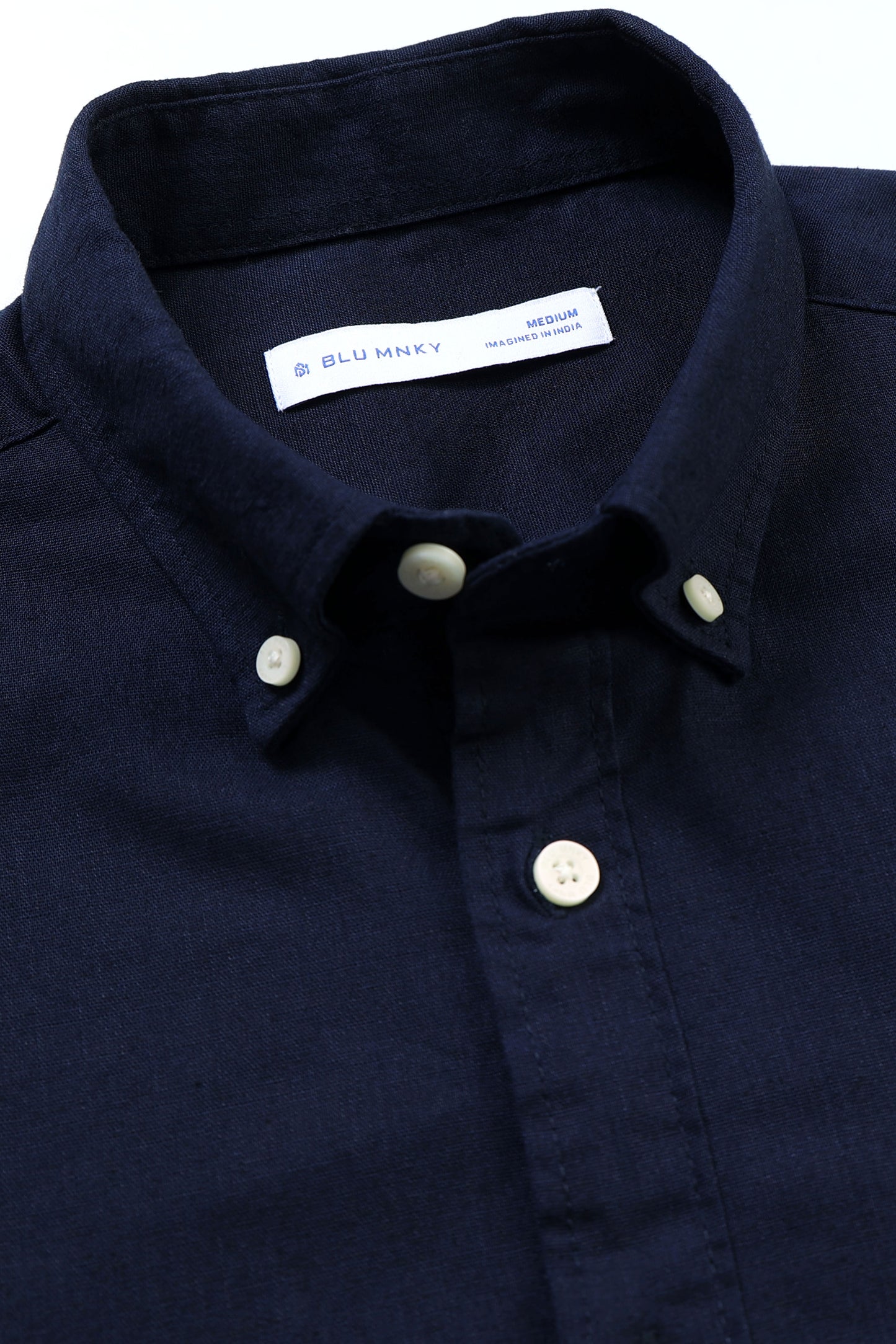 Classic Cotton Linen Button-Down Shirt Navy