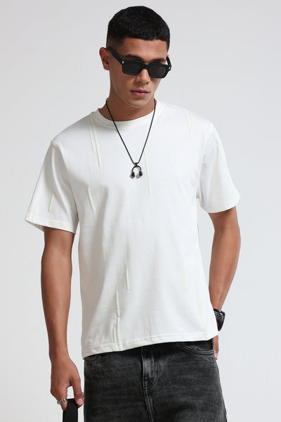 Premium Abstract Line Print Off White T-Shirt