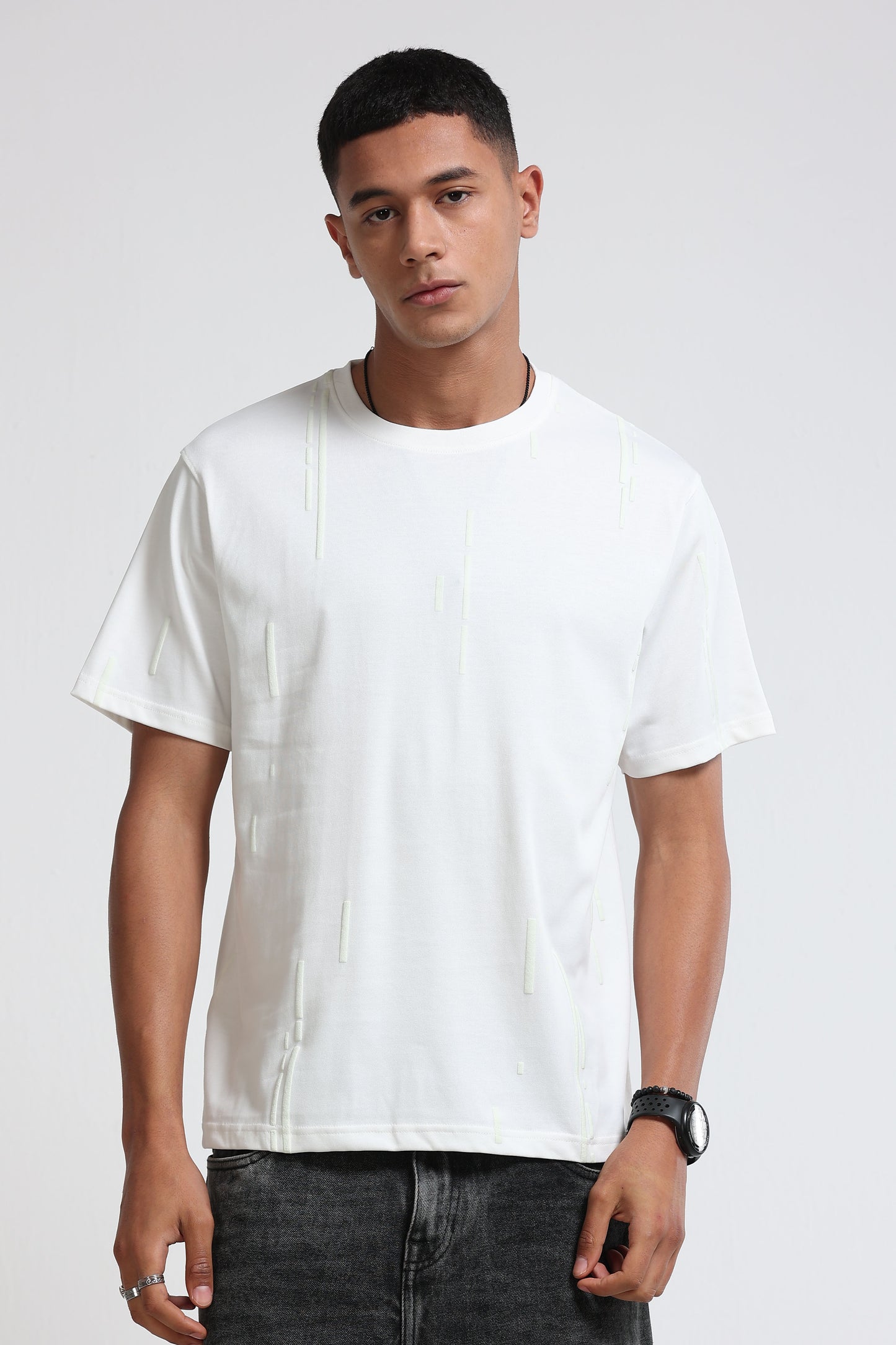Premium Abstract Line Print Off White T-Shirt