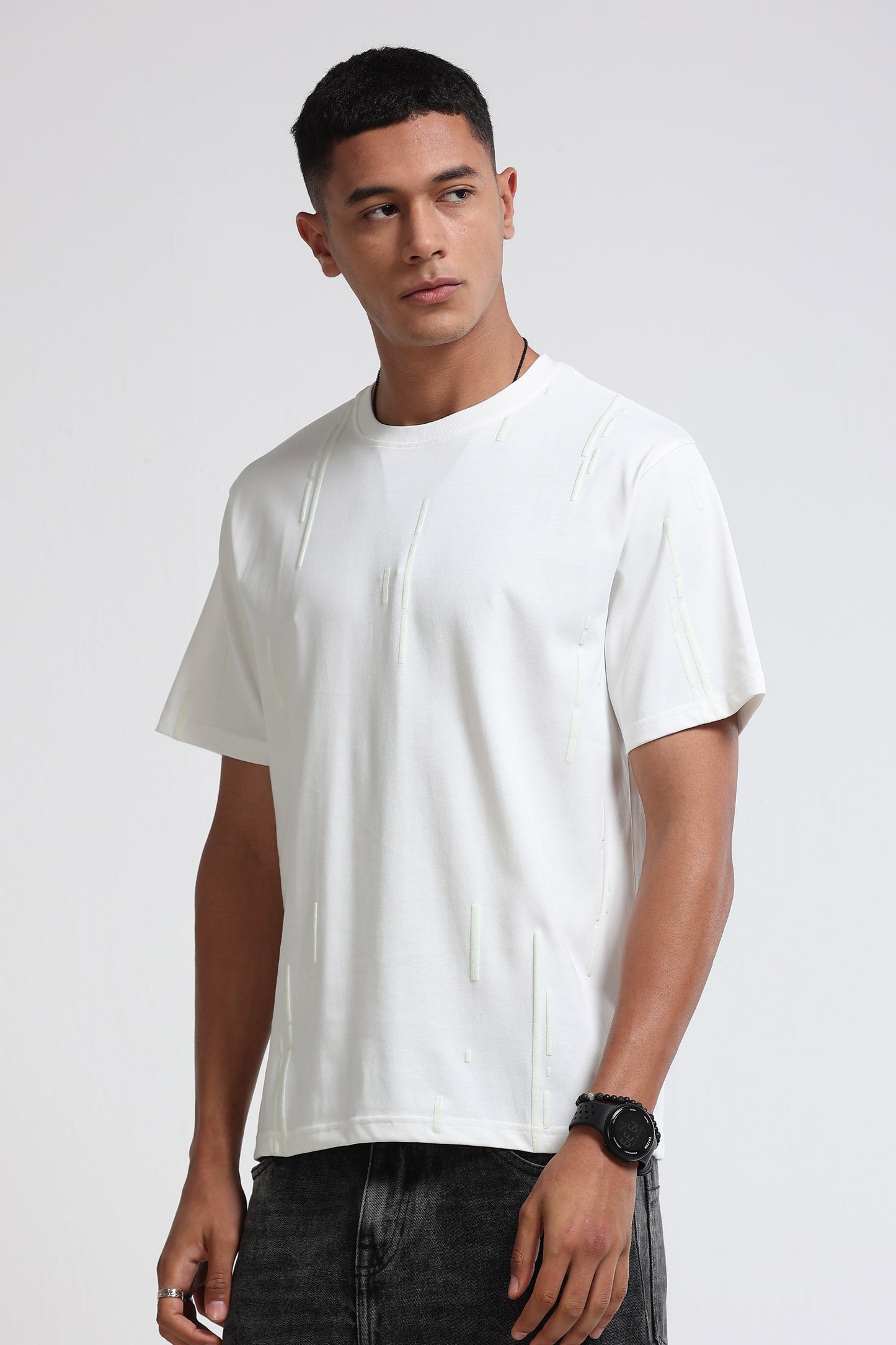 Premium Abstract Line Print Off White T-Shirt