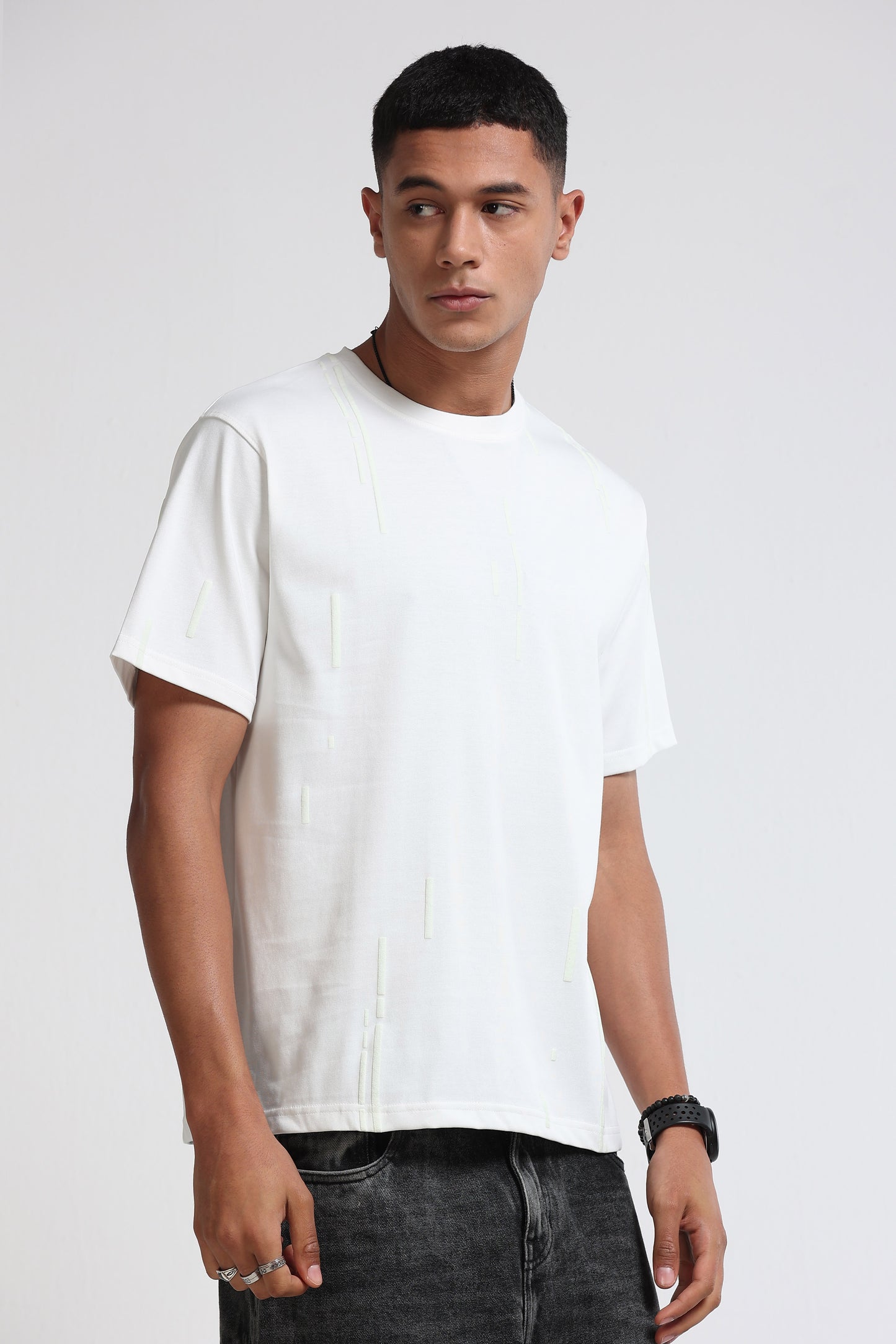 Premium Abstract Line Print Off White T-Shirt