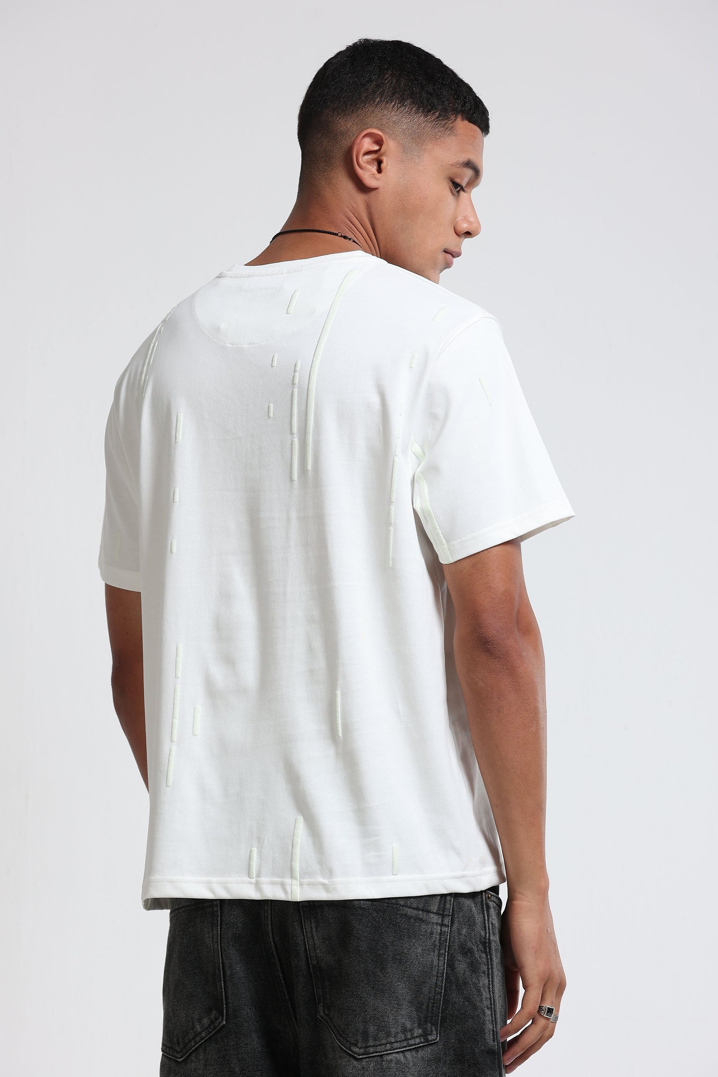 Premium Abstract Line Print Off White T-Shirt