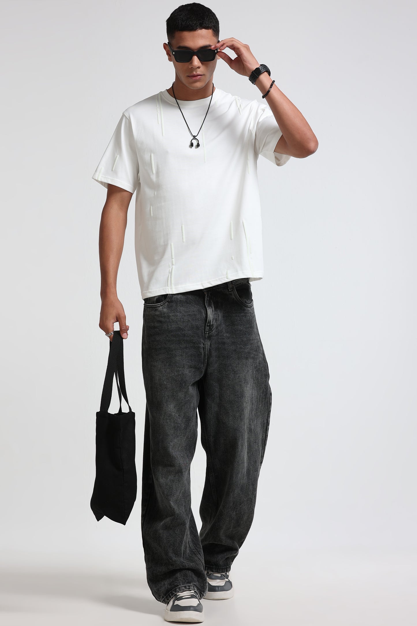 Premium Abstract Line Print Off White T-Shirt