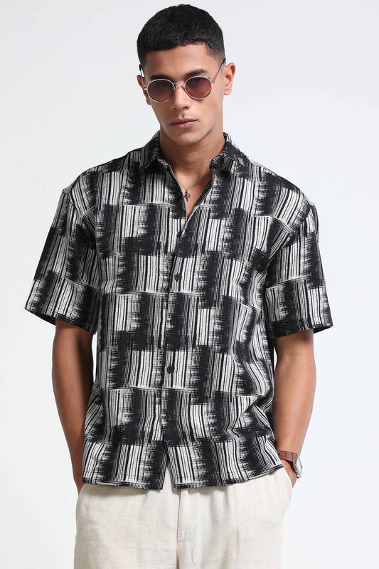 White Black Jacquard Boxy Fit Shirt