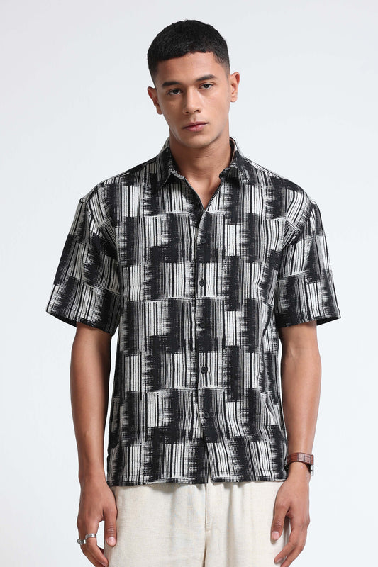 White Black Jacquard Boxy Fit Shirt