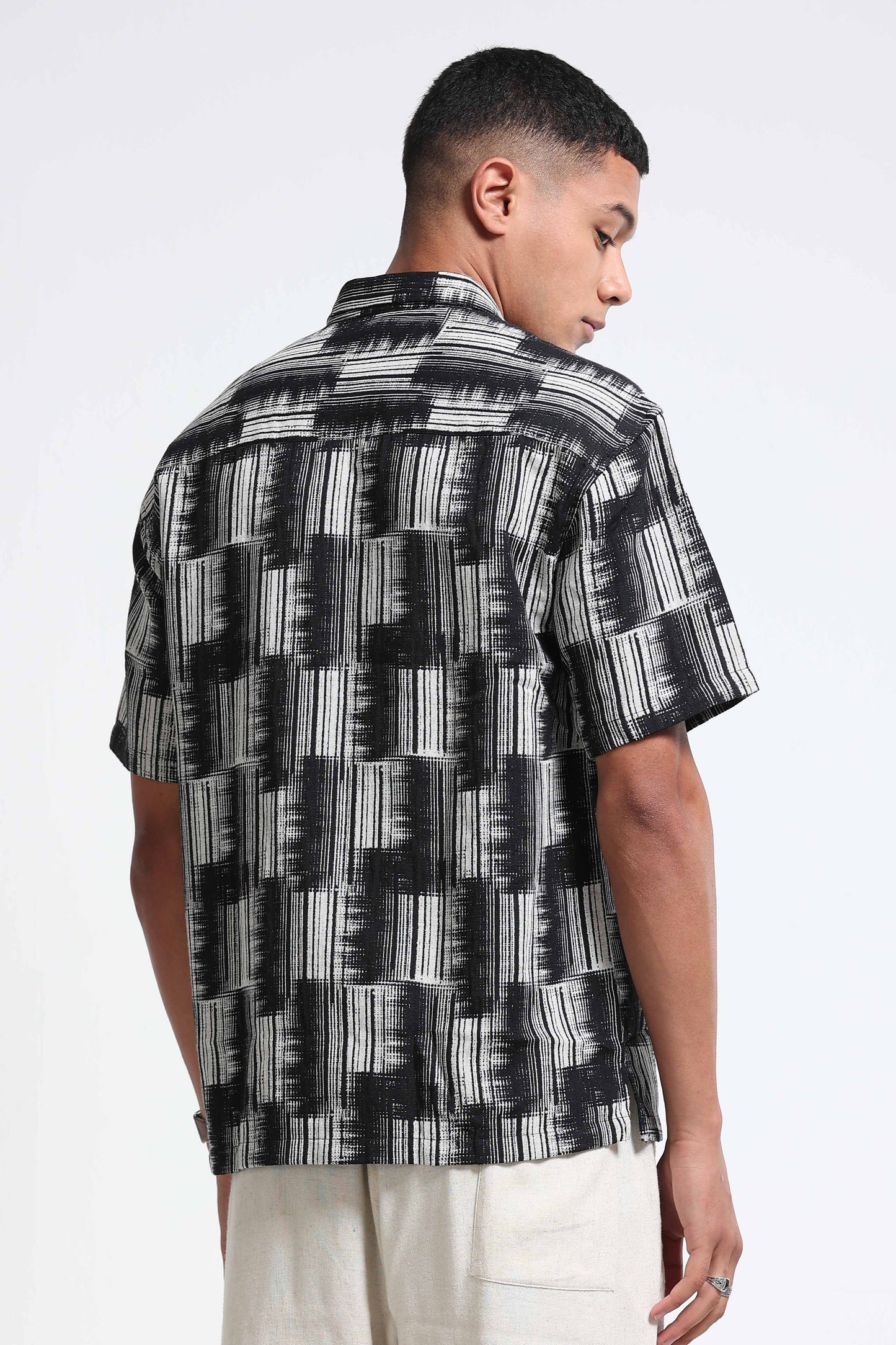 White Black Jacquard Boxy Fit Shirt