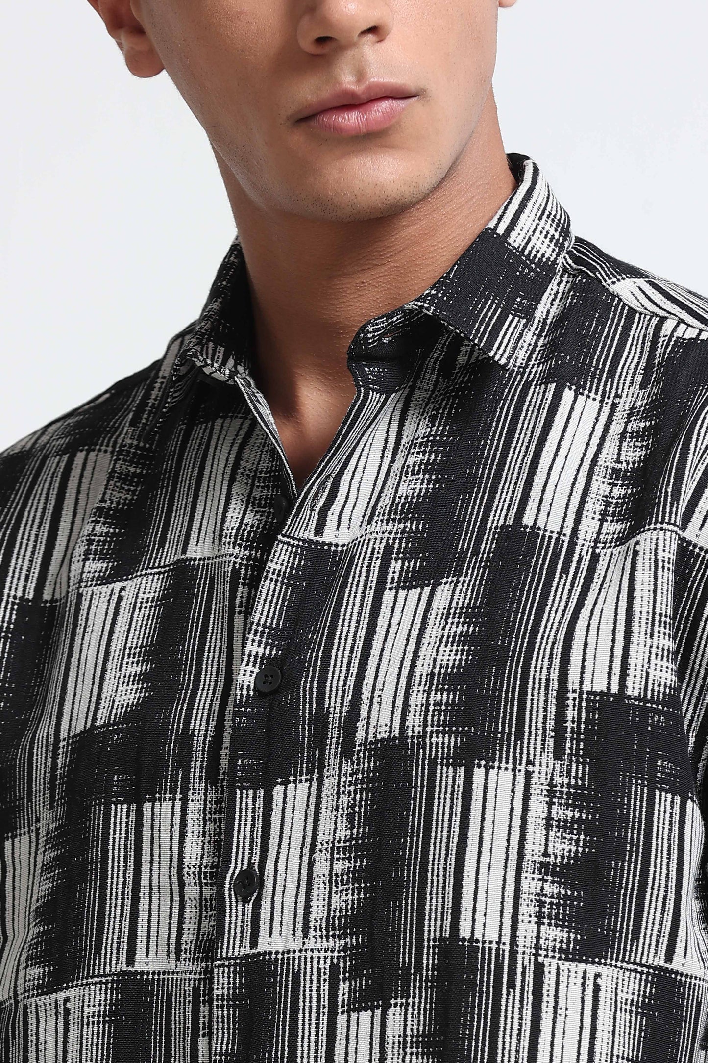 White Black Jacquard Boxy Fit Shirt