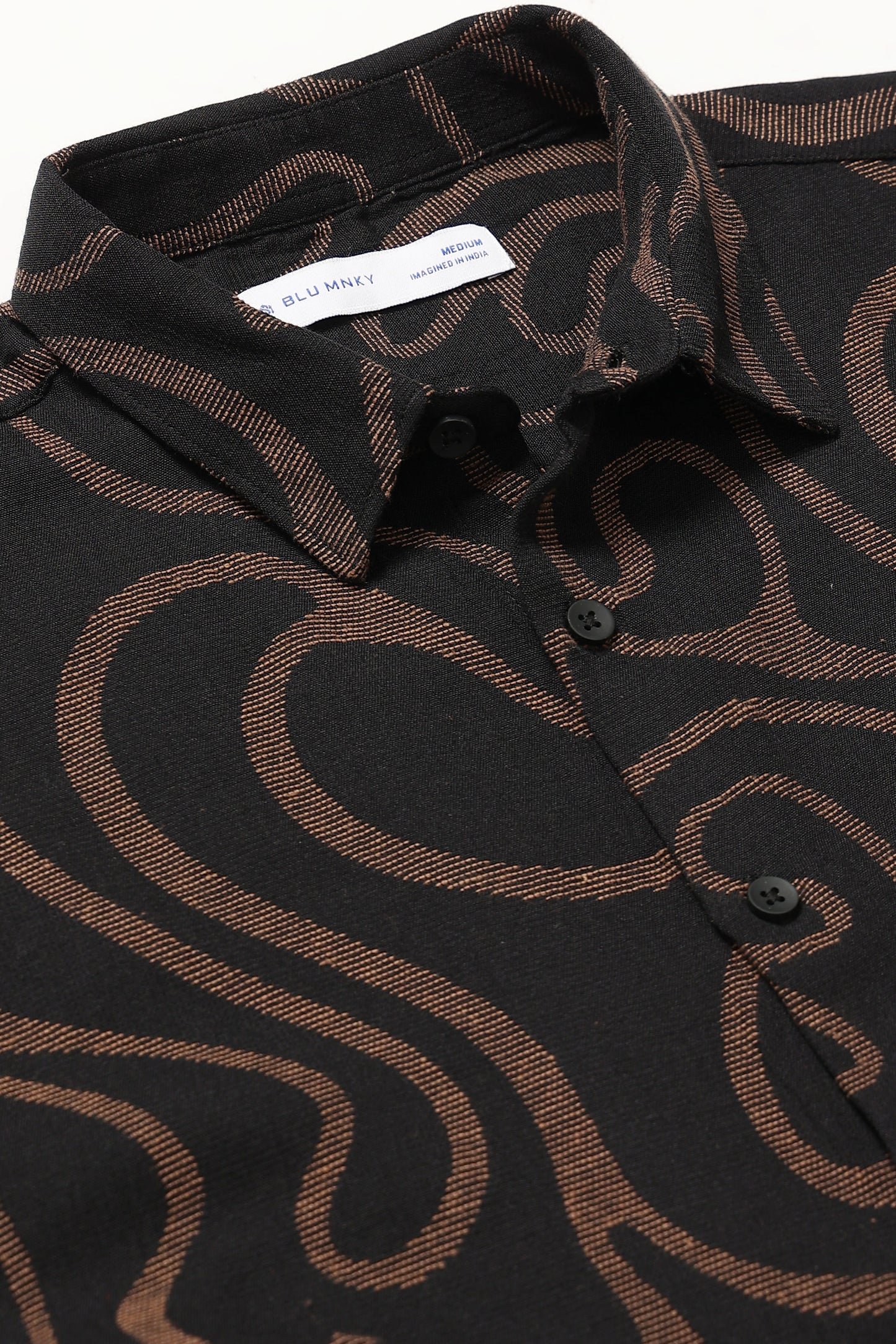 Beige Black Jacquard Boxy Fit Shirt