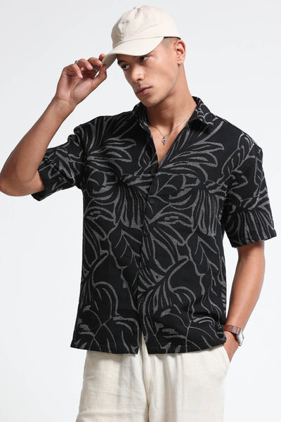 Black White Jacquard Boxy Fit Shirt