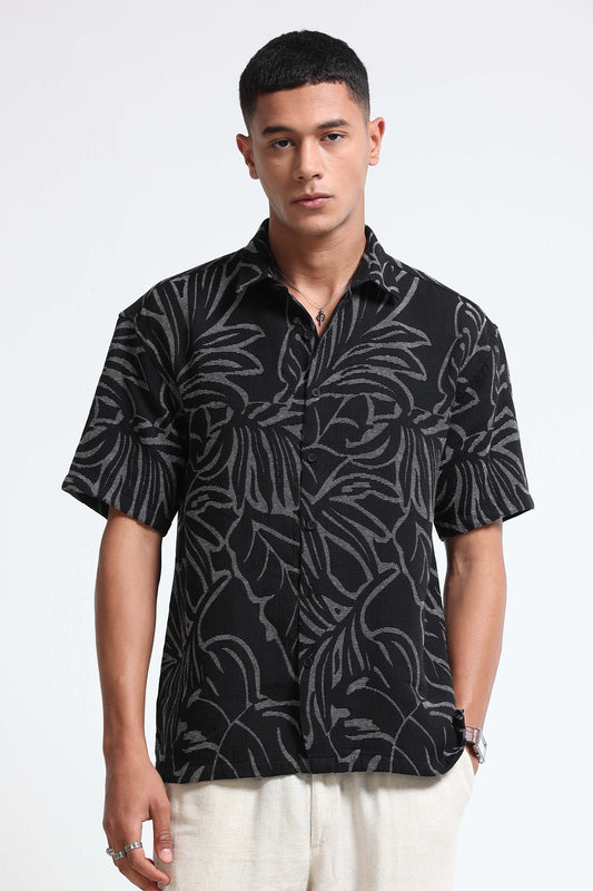 Black White Jacquard Boxy Fit Shirt