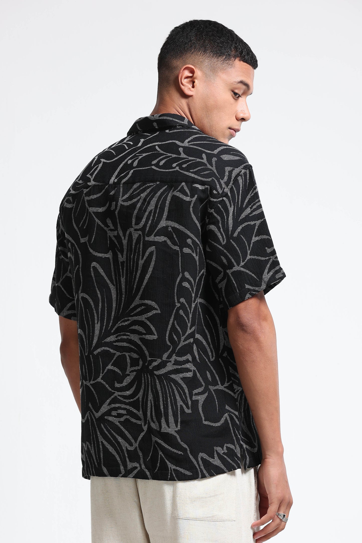 Black White Jacquard Boxy Fit Shirt