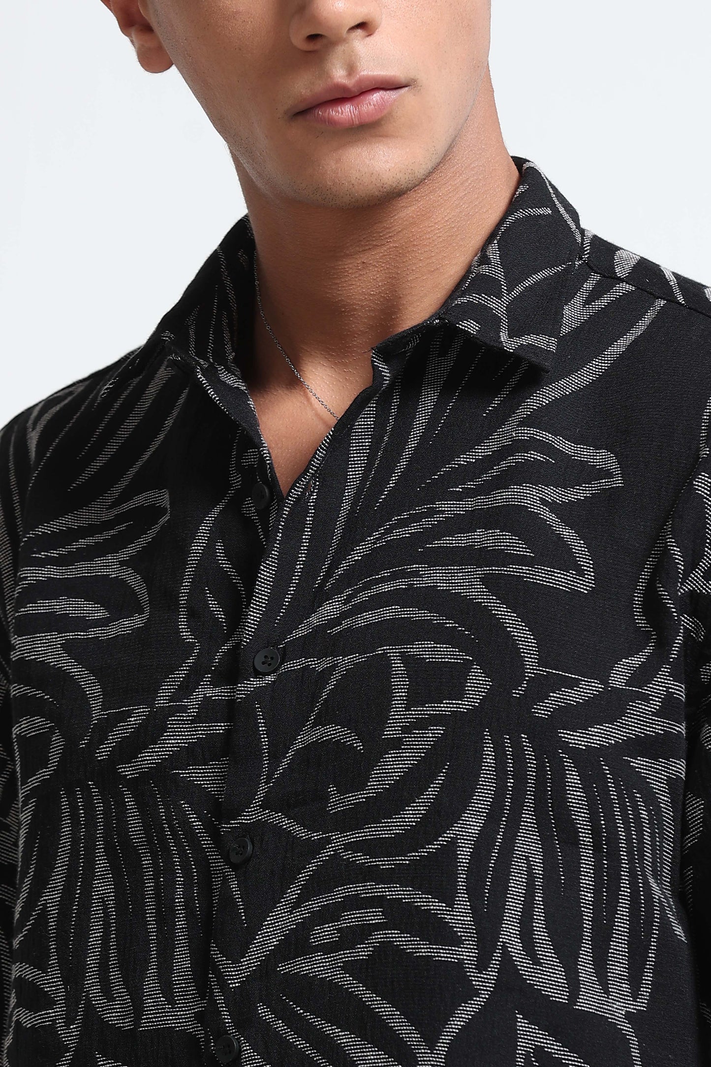 Black White Jacquard Boxy Fit Shirt