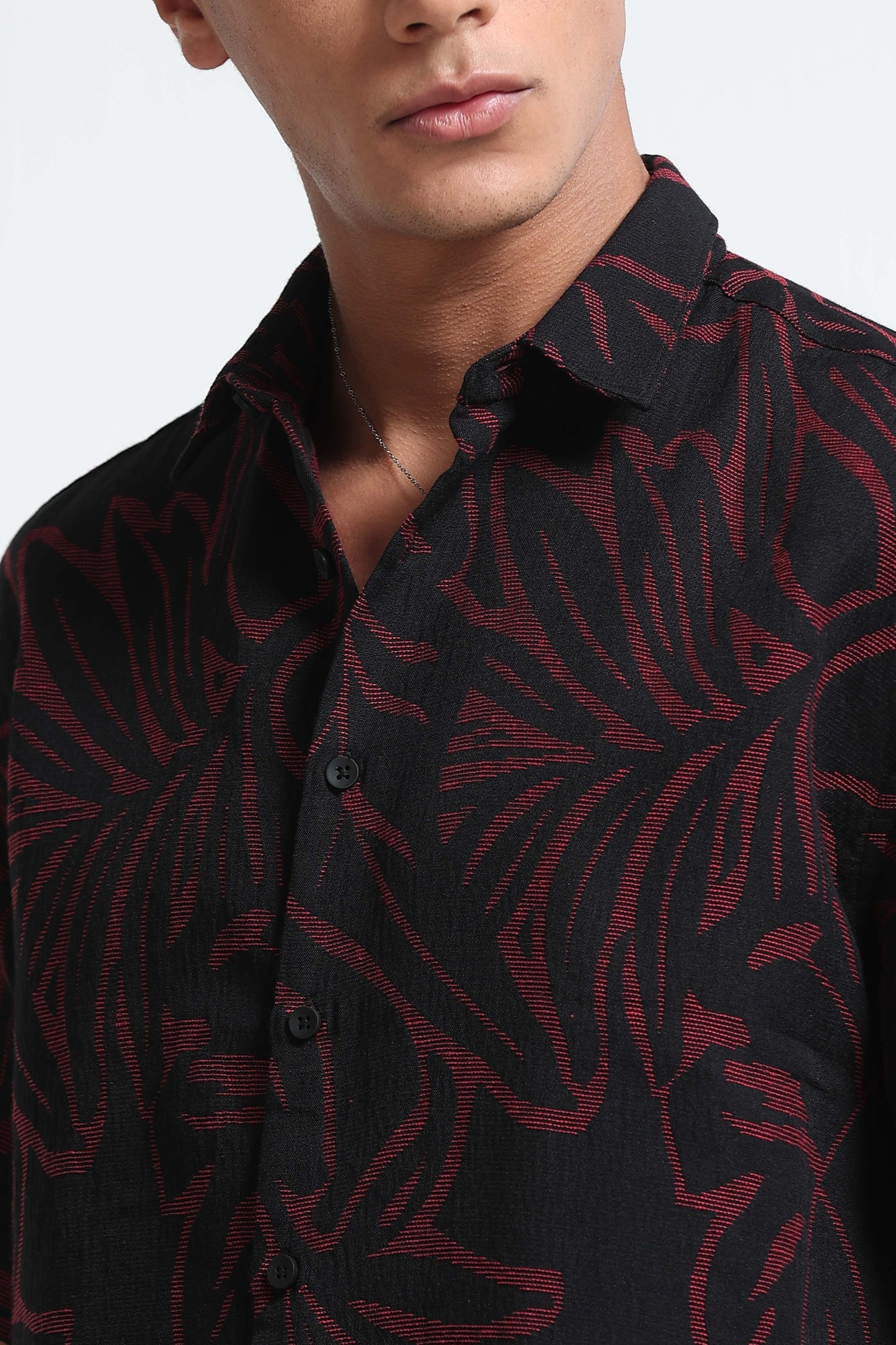 Red Black Jacquard Boxy Fit Shirt