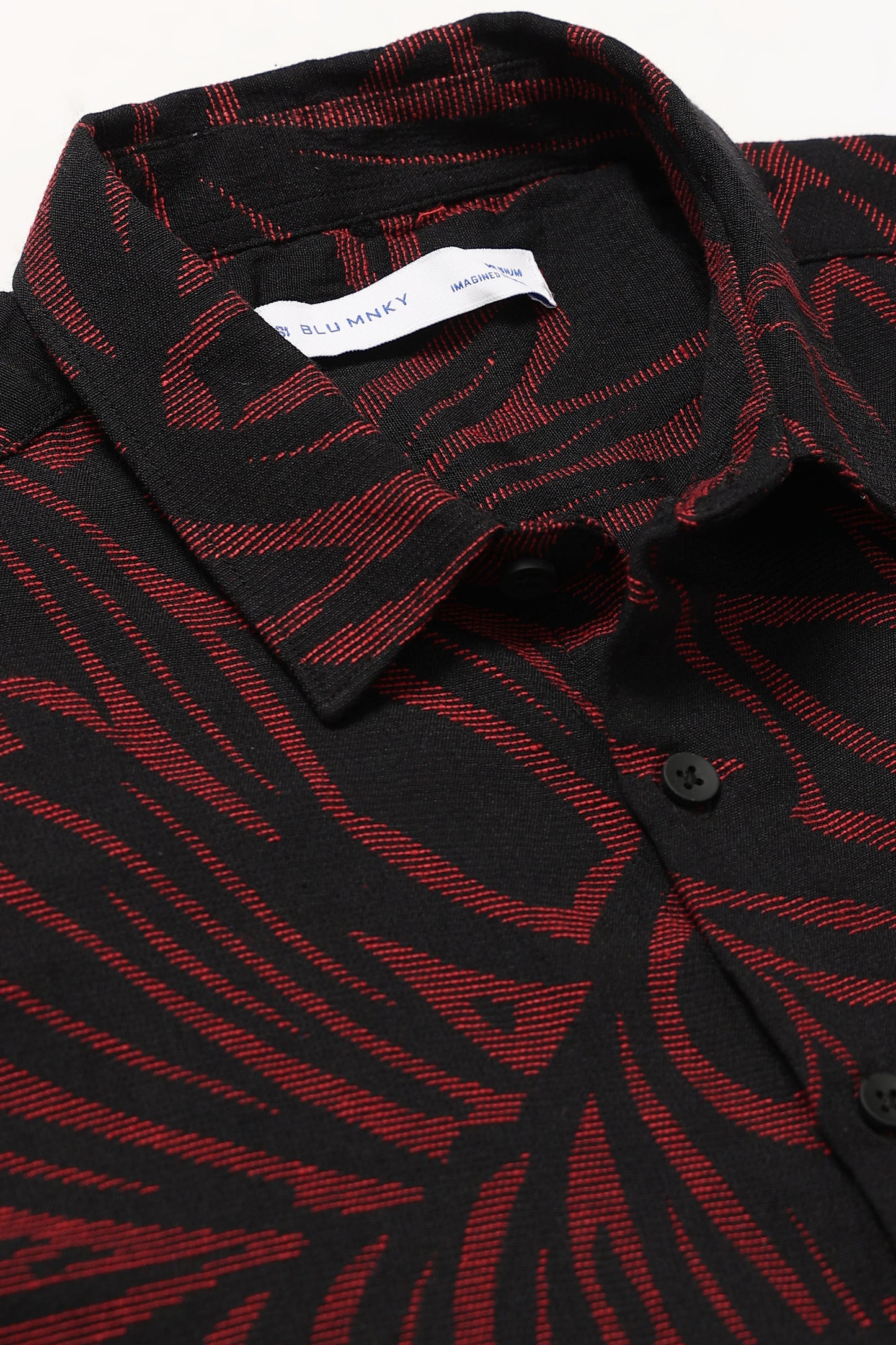 Red Black Jacquard Boxy Fit Shirt