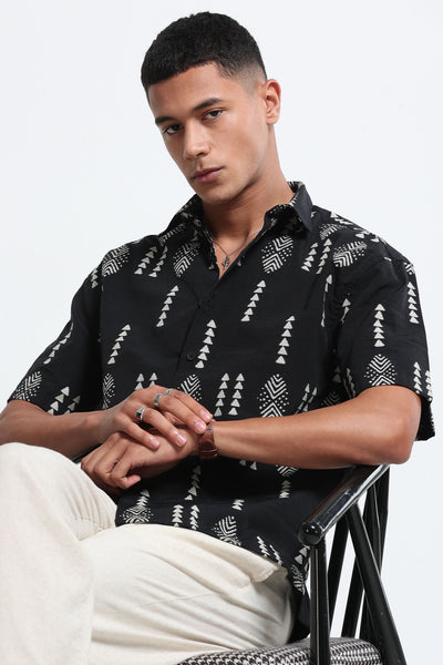 Black Jacquard Boxy Fit Shirt