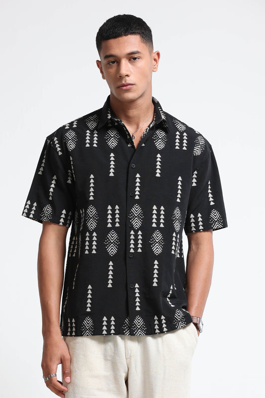 Black Jacquard Boxy Fit Shirt