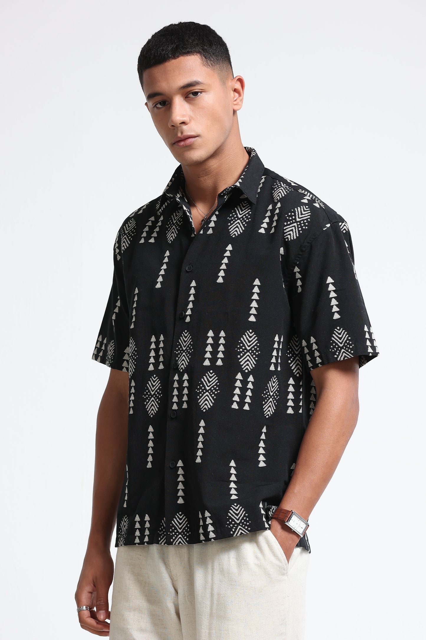 Black Jacquard Boxy Fit Shirt