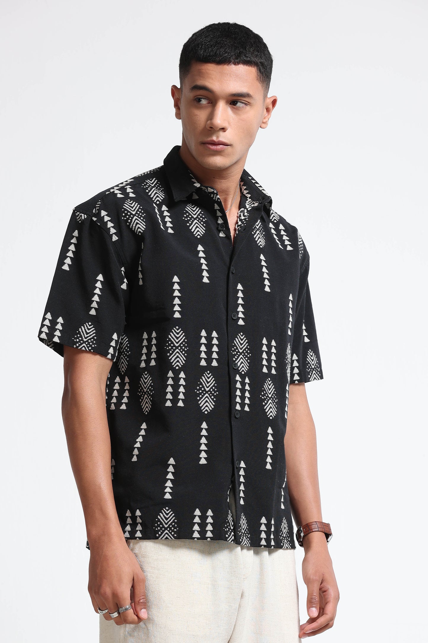 Black Jacquard Boxy Fit Shirt