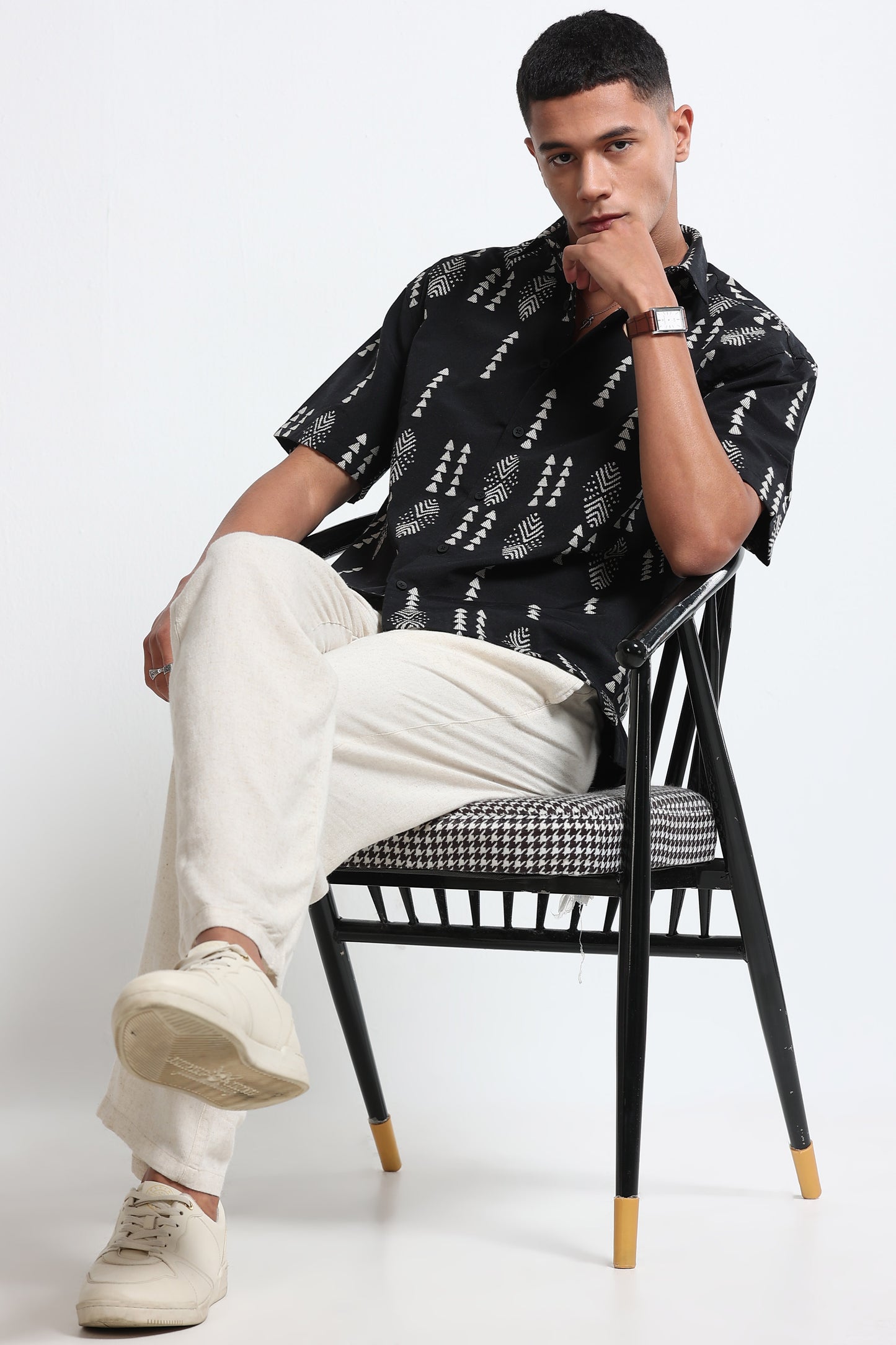 Black Jacquard Boxy Fit Shirt
