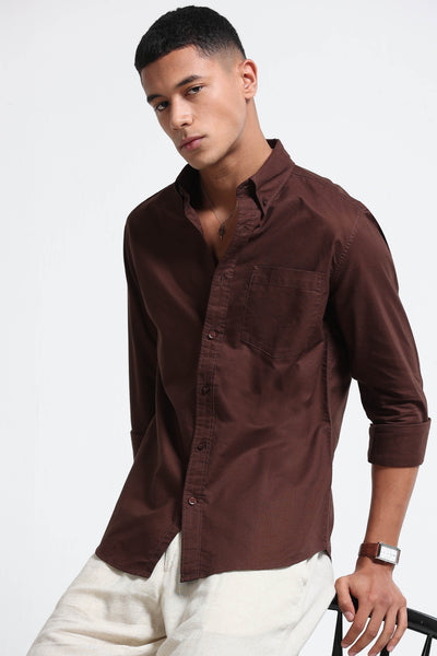 Brown Cotton Oxford Shirt - Slim Fit